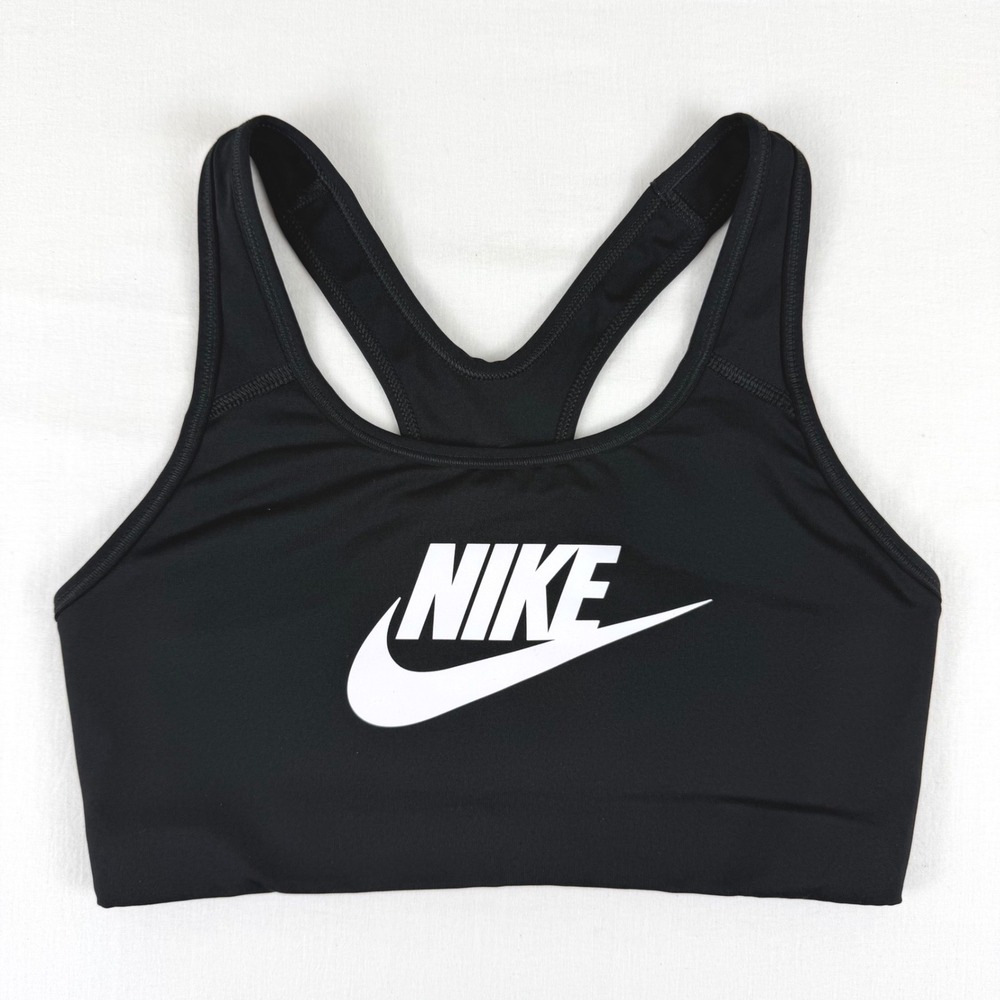 Nike Dri-FIT Racerback Sports Bra Black White Futura Logo Medium Impact Size M